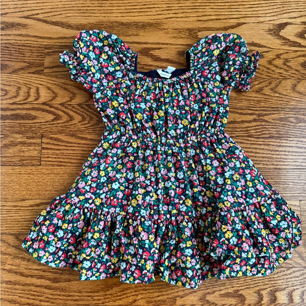 Janie and Jack Black Floral Puff-Sleeve Dress